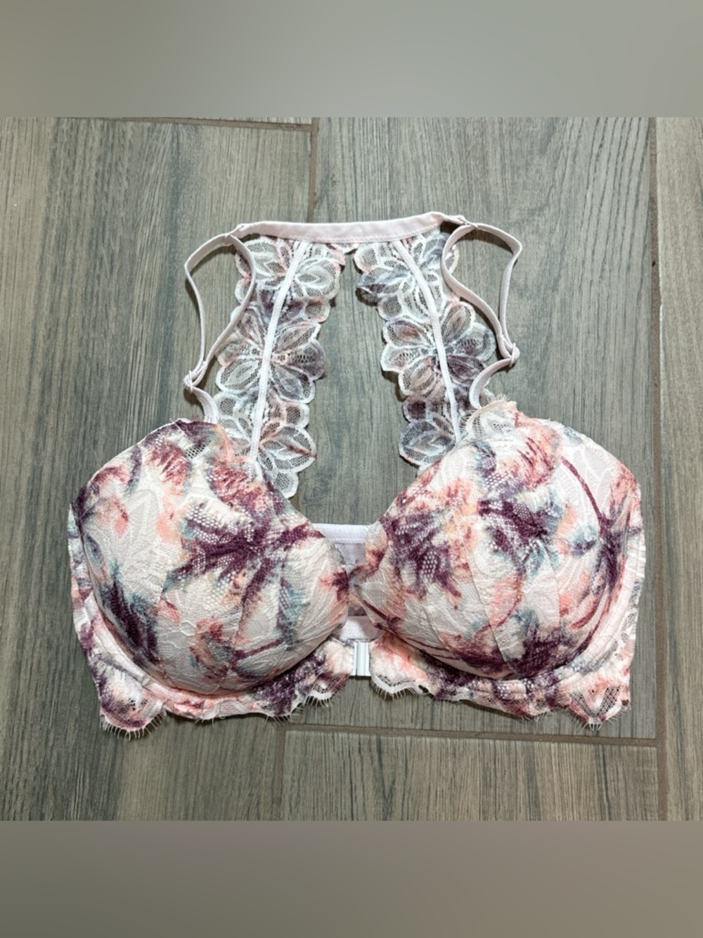 Victoria's Secret PINK Floral Lace Racerback Bra in Pink and Purple 32DD